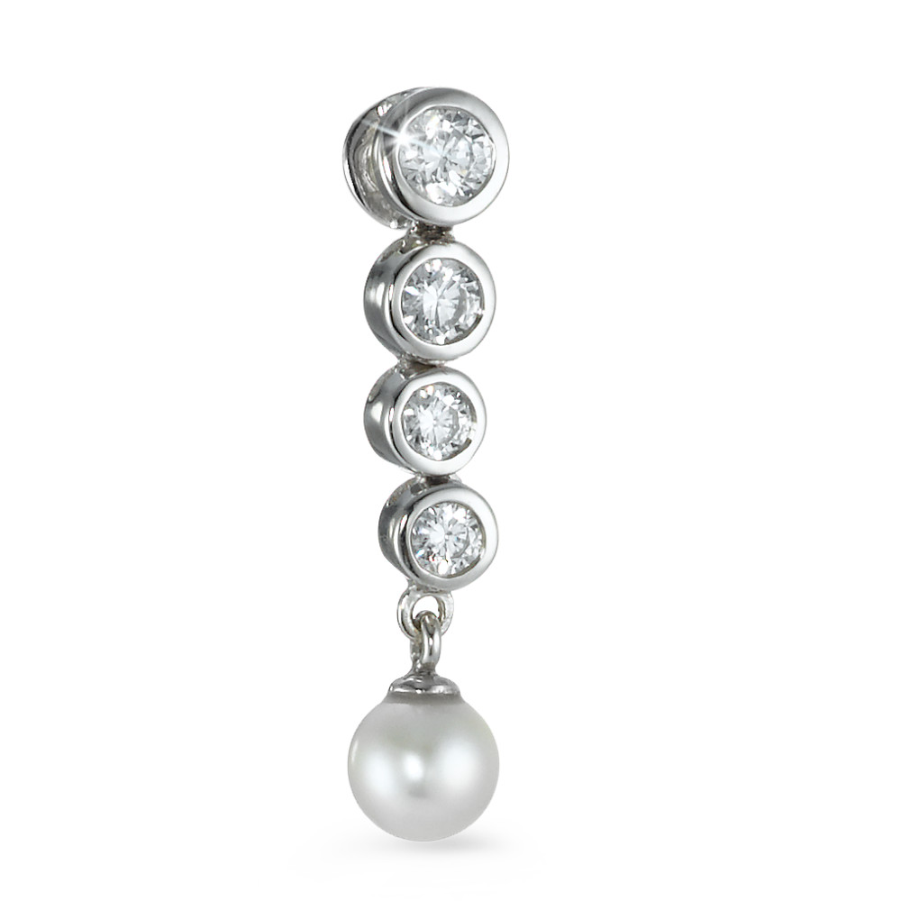 Pendentif Or blanc 18K Zircone 4 Pierres perle d'eau douce blanc, 5 mm-521128