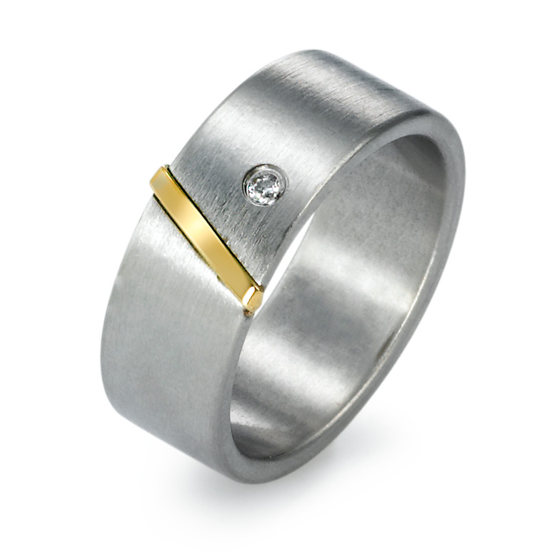 Bague Acier inoxydable, Or jaune 14K Diamant 0.02 ct, w-pi1-524910