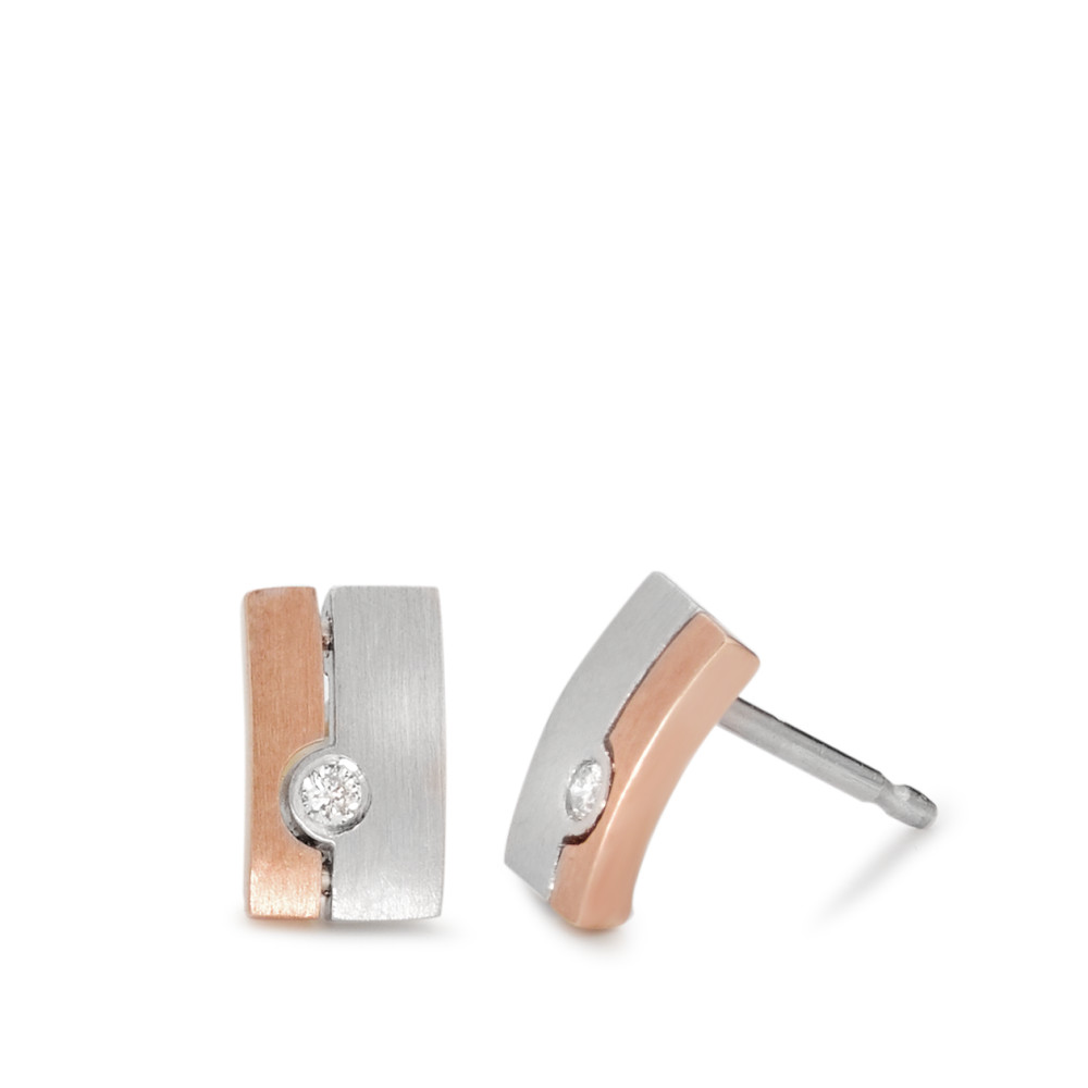 Clous d'oreilles Platine 950, Or rose 18K Diamant 0.04 ct, 2 Pierres, w-si-526839