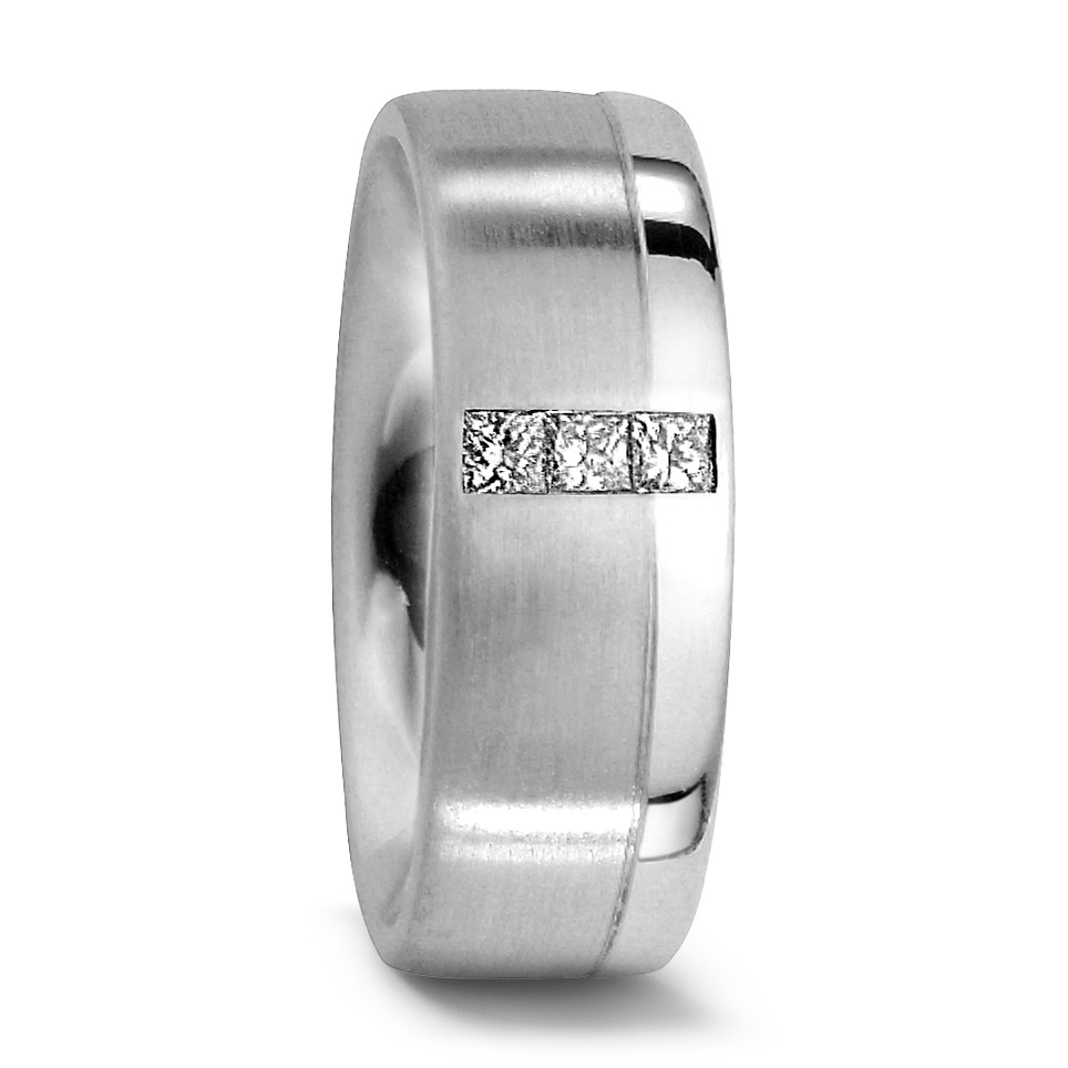 Alliance Or blanc 18K Diamant 0.12 ct, 3 Pierres, carrée, tw-vvsi-527257