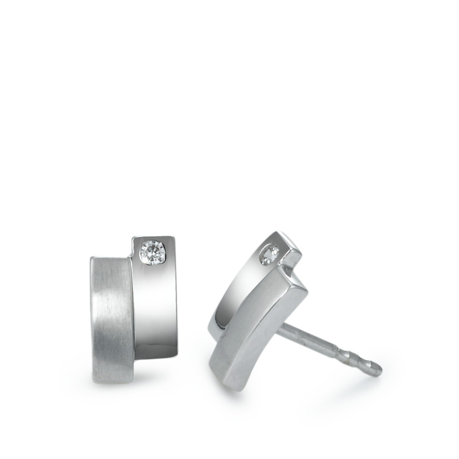 Clous d'oreilles Or blanc 18K Zircone 2 Pierres-528839