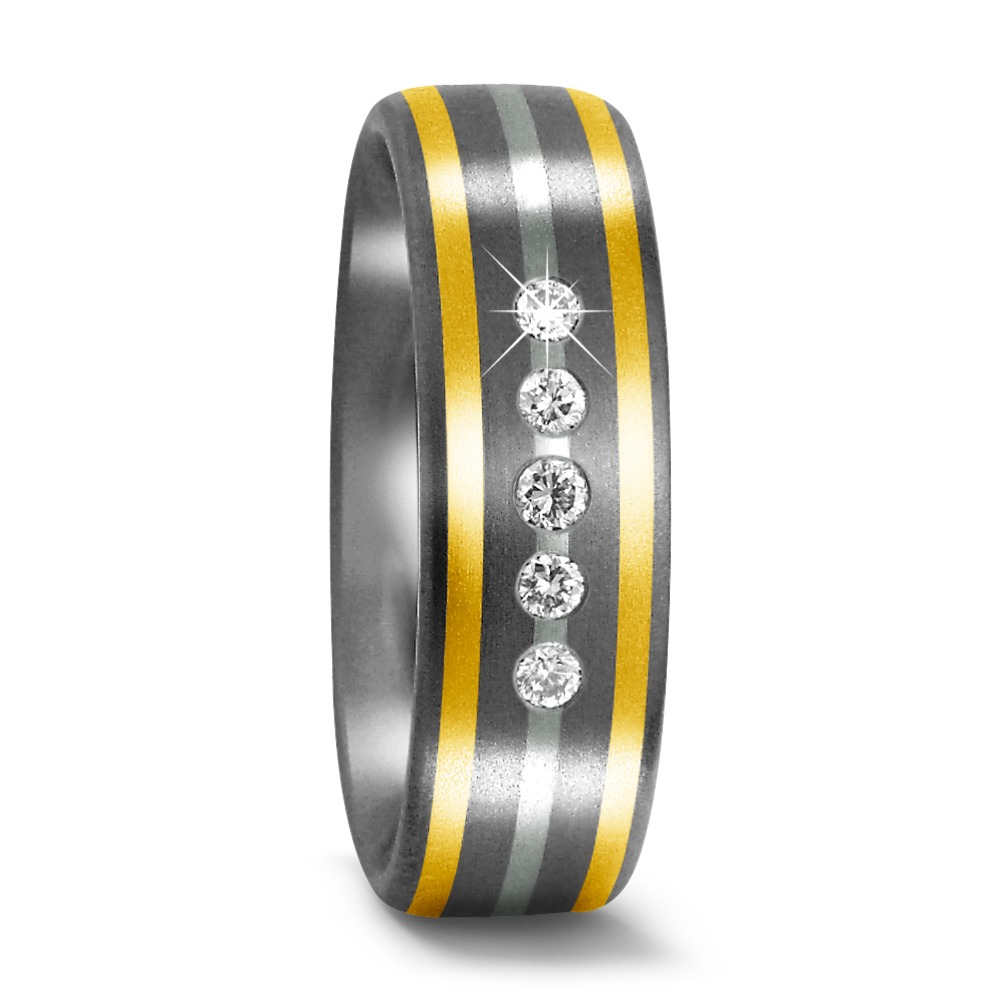 Bague Titane, Or jaune 18K, Platine 950 Diamant 0.05 ct, w-si-529345