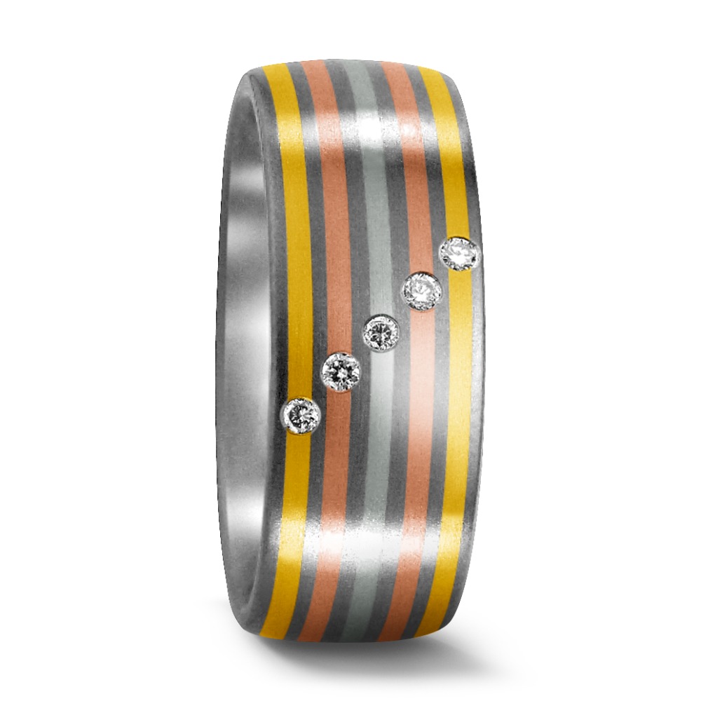 Bague Titane, Or jaune 18K, Platine 950 Diamant 0.05 ct, 5 Pierres, w-si-529346