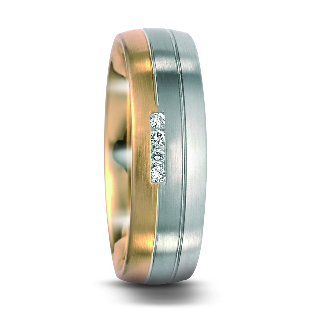 Bague Palladium 500, Or jaune 18K, Or blanc 18K Diamant 0.04 ct, 4 Pierres, w-si-530897