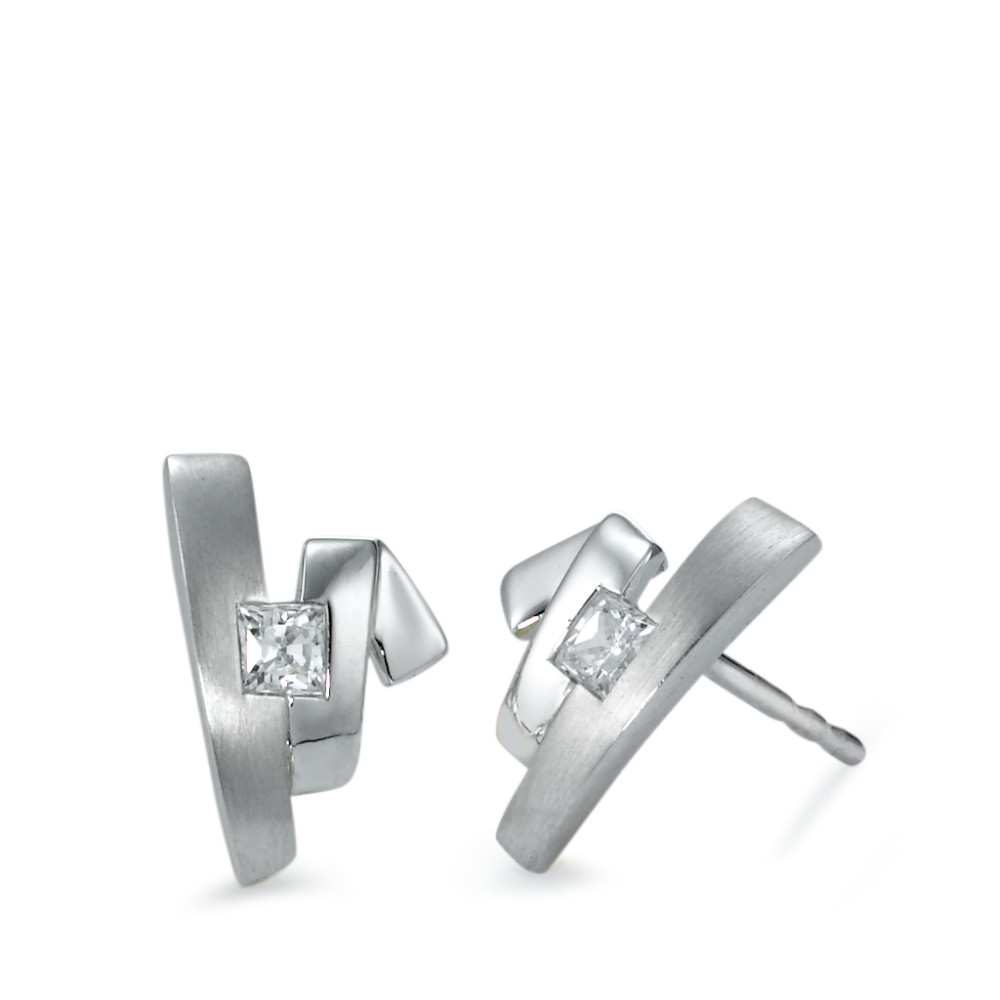 Clous d'oreilles Or blanc 18K Zircone 2 Pierres-531004