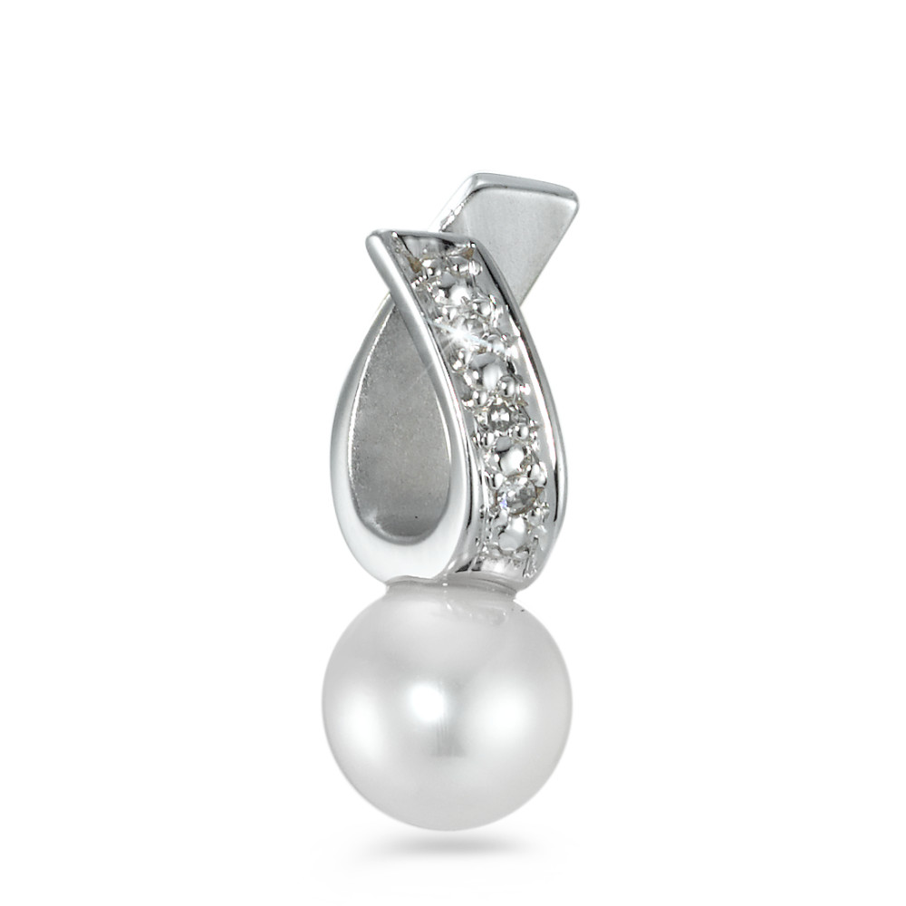 Pendentif Or blanc 18K Diamant 0.015 ct, w-si perle d'eau douce blanc, 6 mm-531131