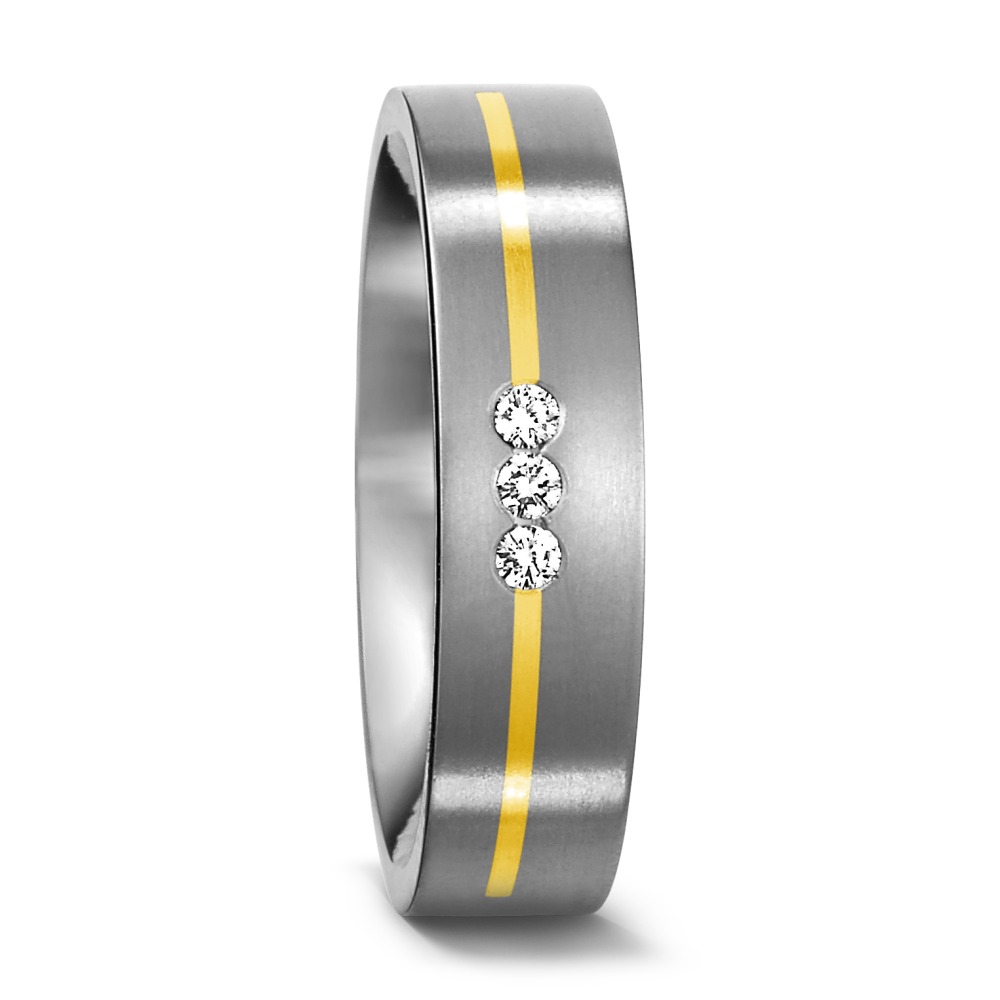 Bague Titane, Or jaune 18K Diamant 0.06 ct, 3 Pierres, w-si-532979