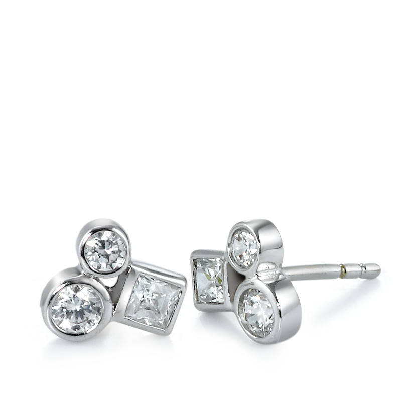 Clous d'oreilles Or blanc 18K Zircone 6 Pierres-533012