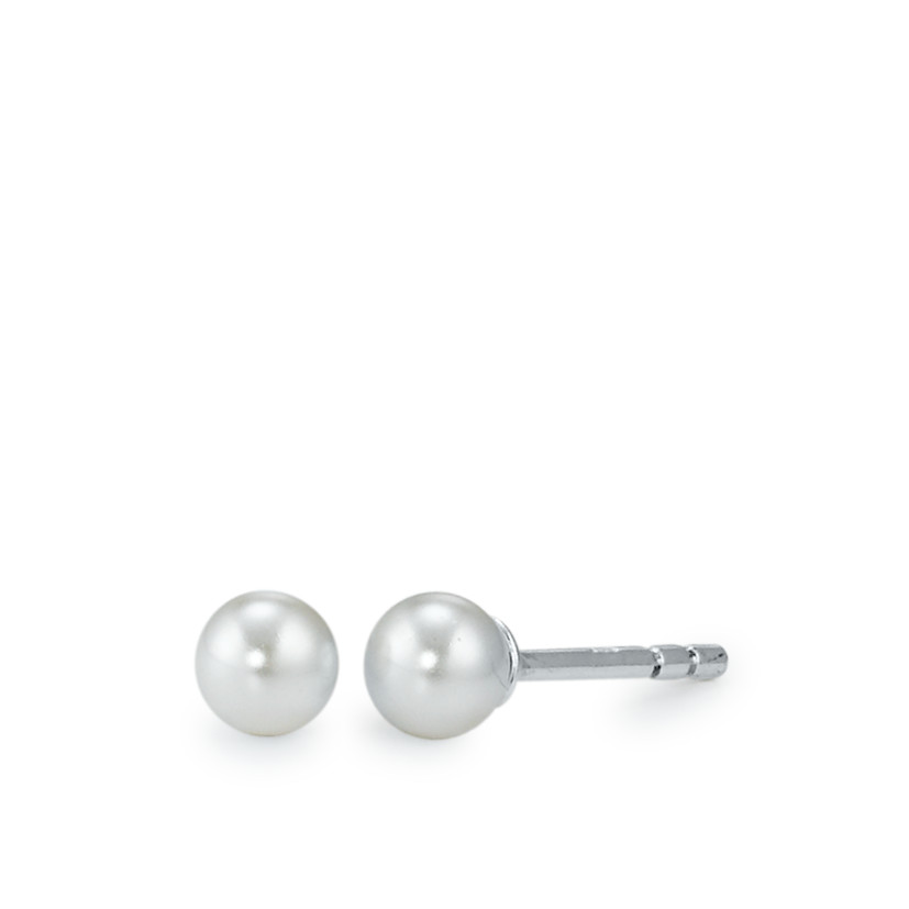 Clous d'oreilles Argent Rhodié [shining Pearls] blanc, 2 Perles, 4 mm-533200