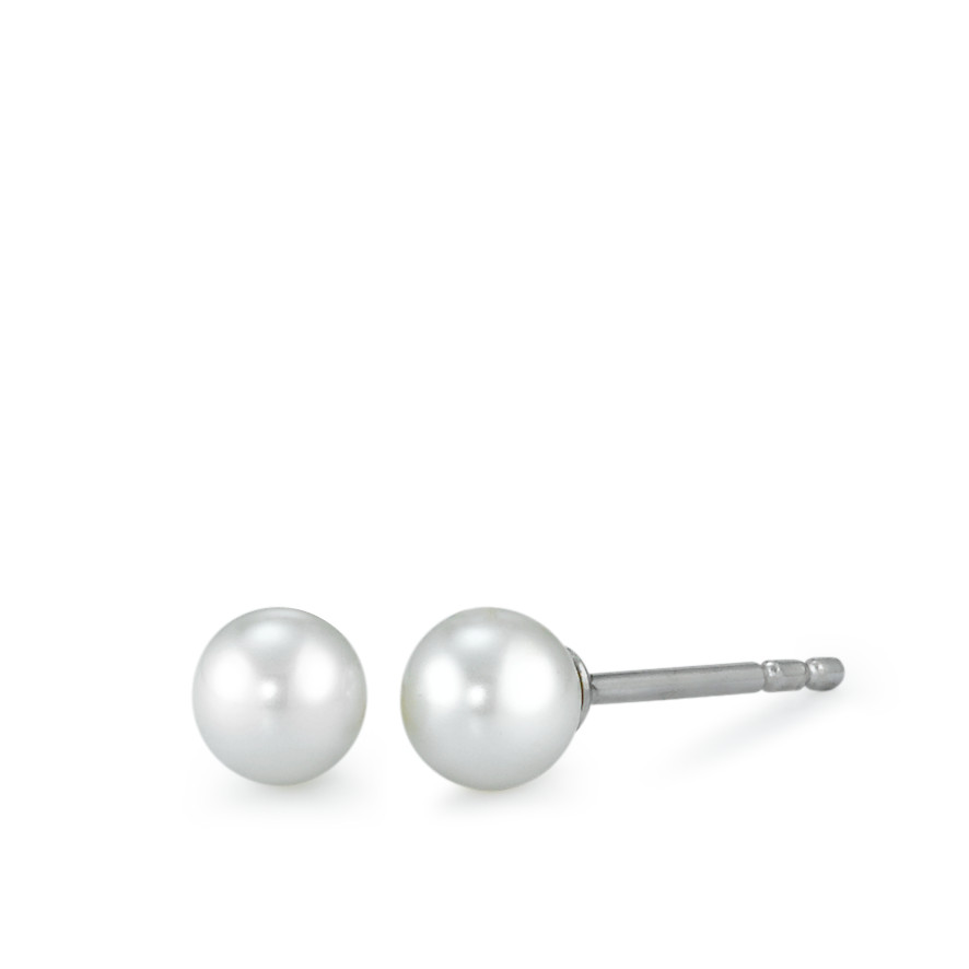 Clous d'oreilles Argent Rhodié [shining Pearls] blanc, 2 Perles, 5 mm-533201