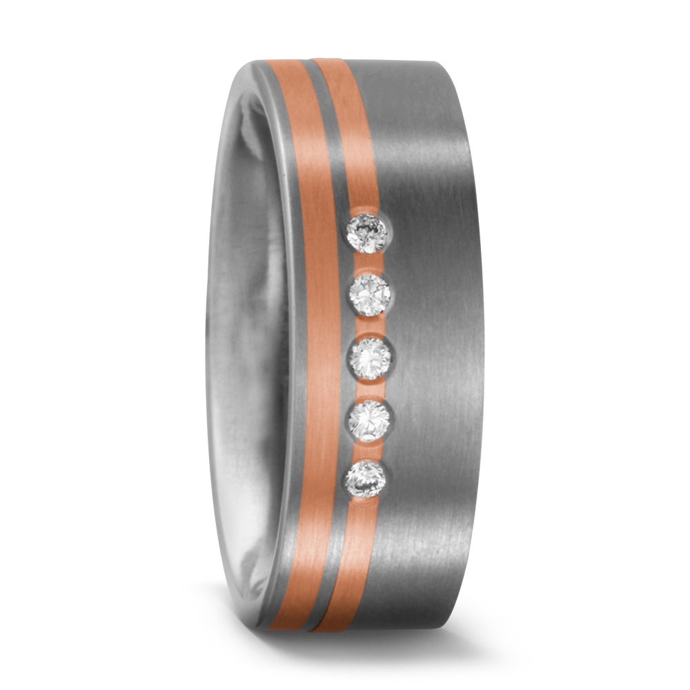 Bague Titane, Or rouge 18K Diamant 0.05 ct, 5 Pierres, w-si-533557