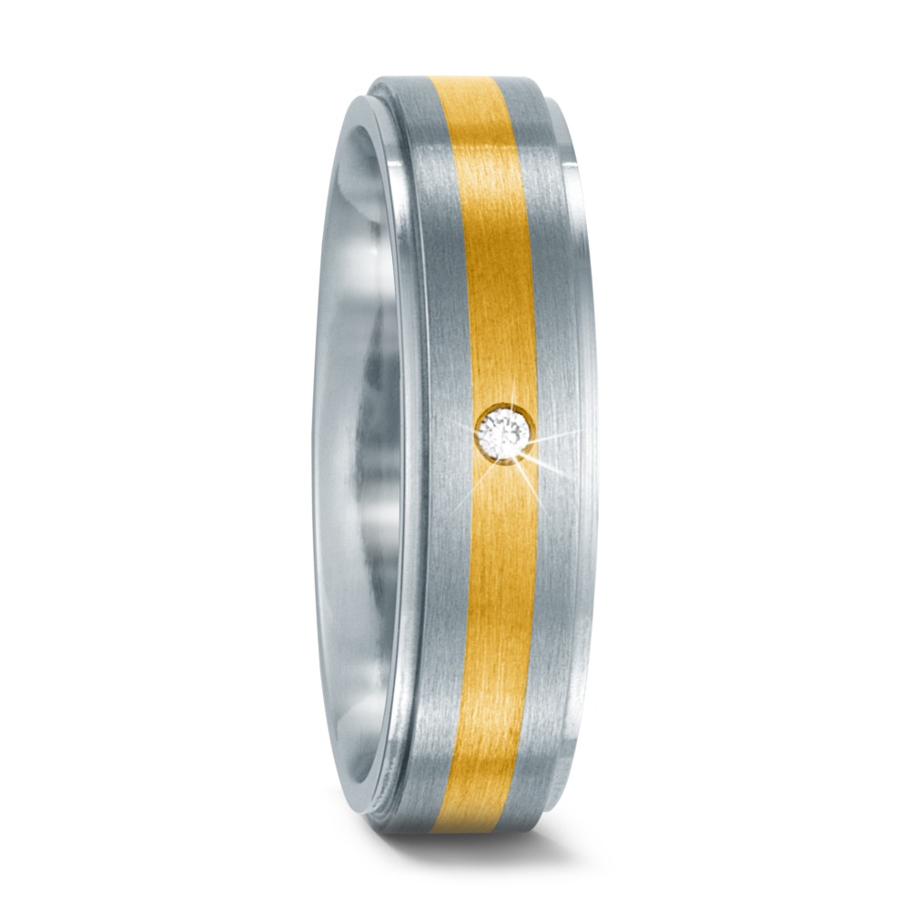 Bague Acier inoxydable, Or jaune 18K Diamant 0.015 ct, w-si-534514