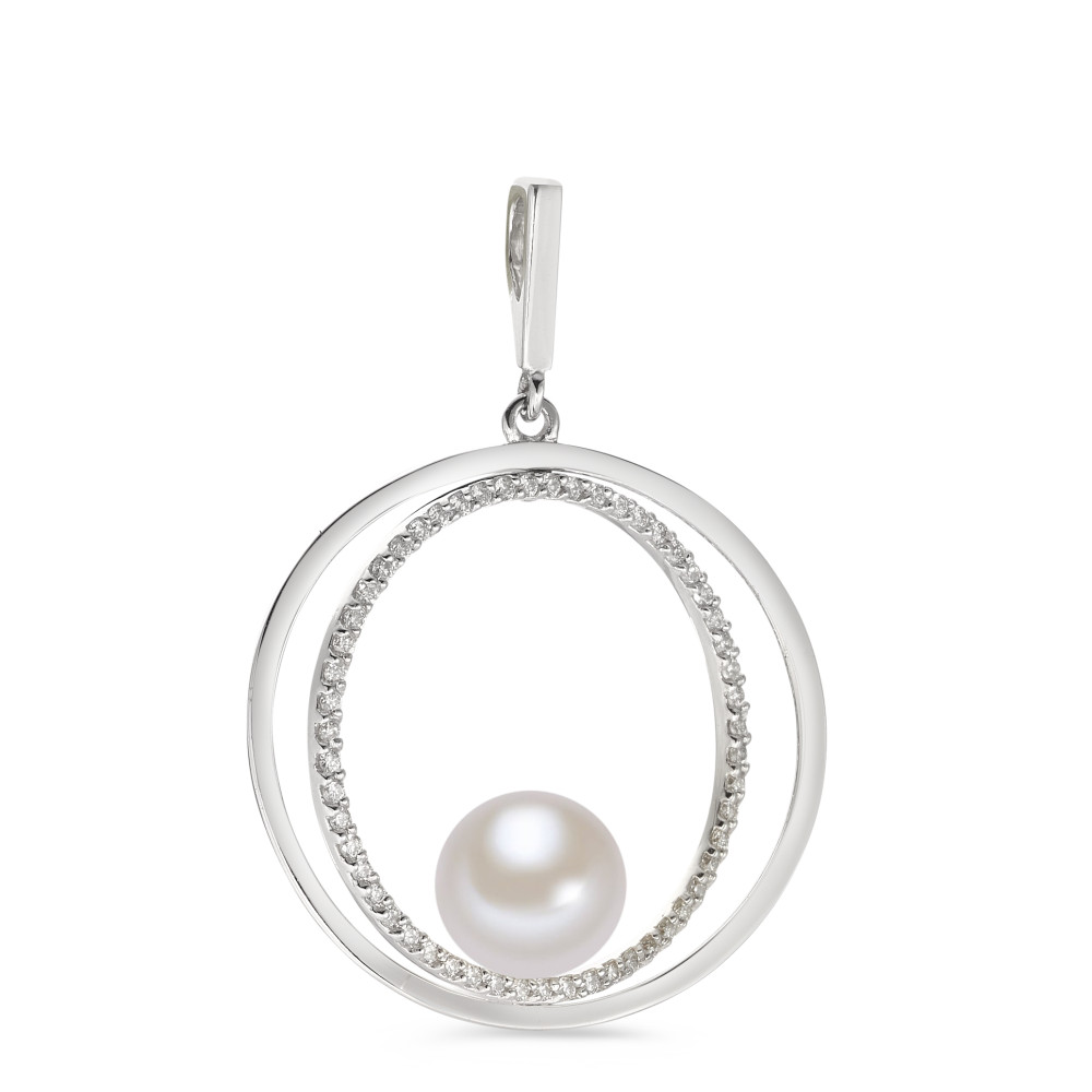 Pendentif Or blanc 18K Diamant 0.35 ct, 55 Pierres, w-si perle d'eau douce-534647