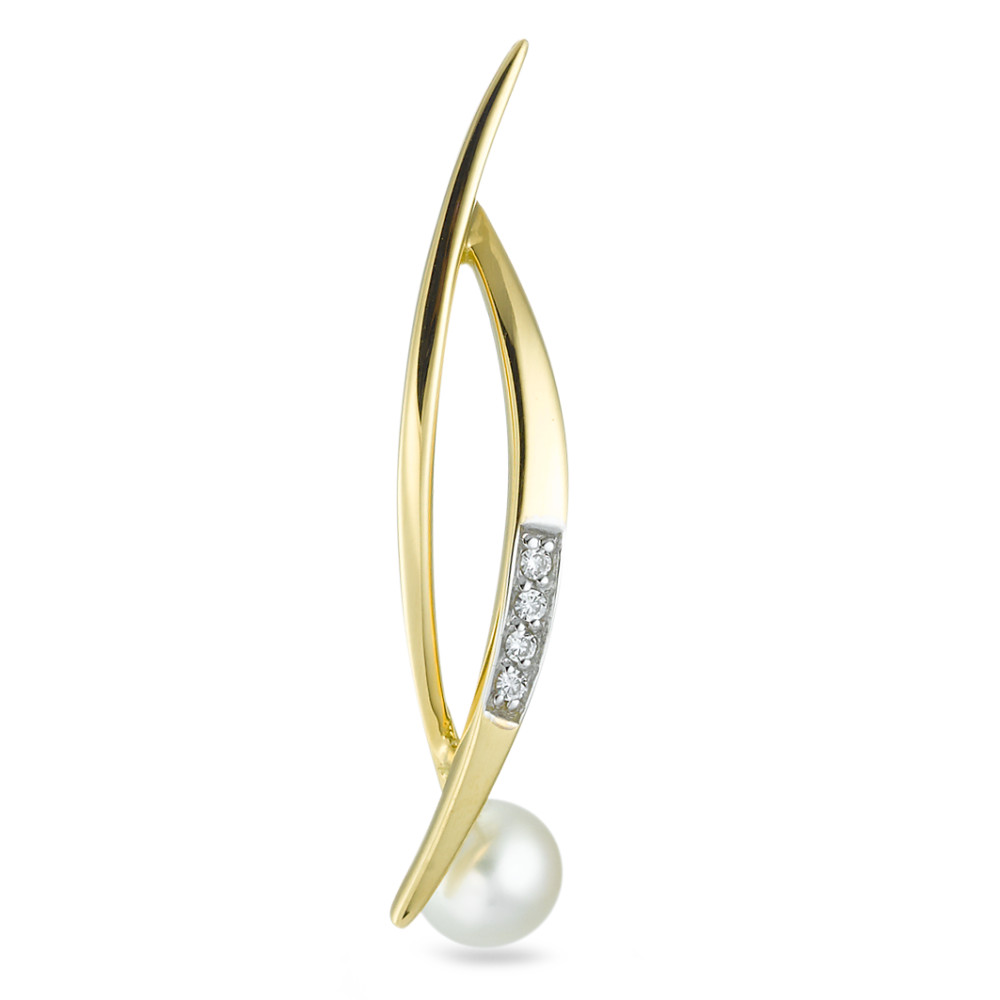 Pendentif Or jaune 18K Zircone perle d'eau douce blanc-537371