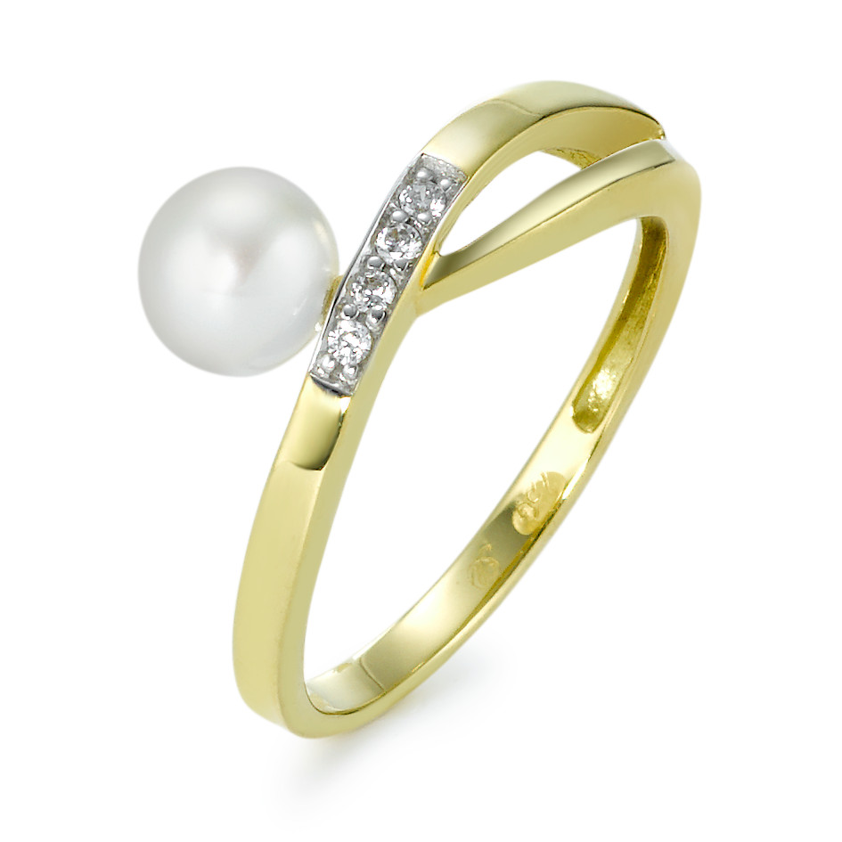 Bague Or jaune 18K Zircone perle d'eau douce blanc-537372