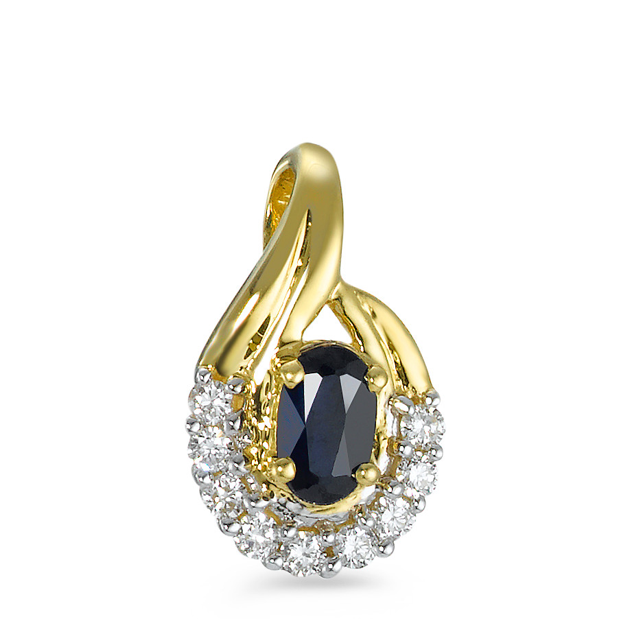 Pendentif Or jaune 18K Saphir 9 Pierres, w-si, Diamant 0.09 ct, 9 Pierres-537791