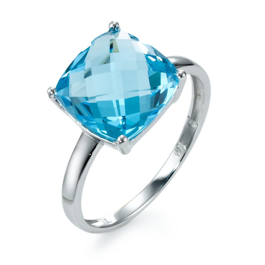 Bague Or blanc 18K Topaze bleu, briolette Ø10 mm-537846