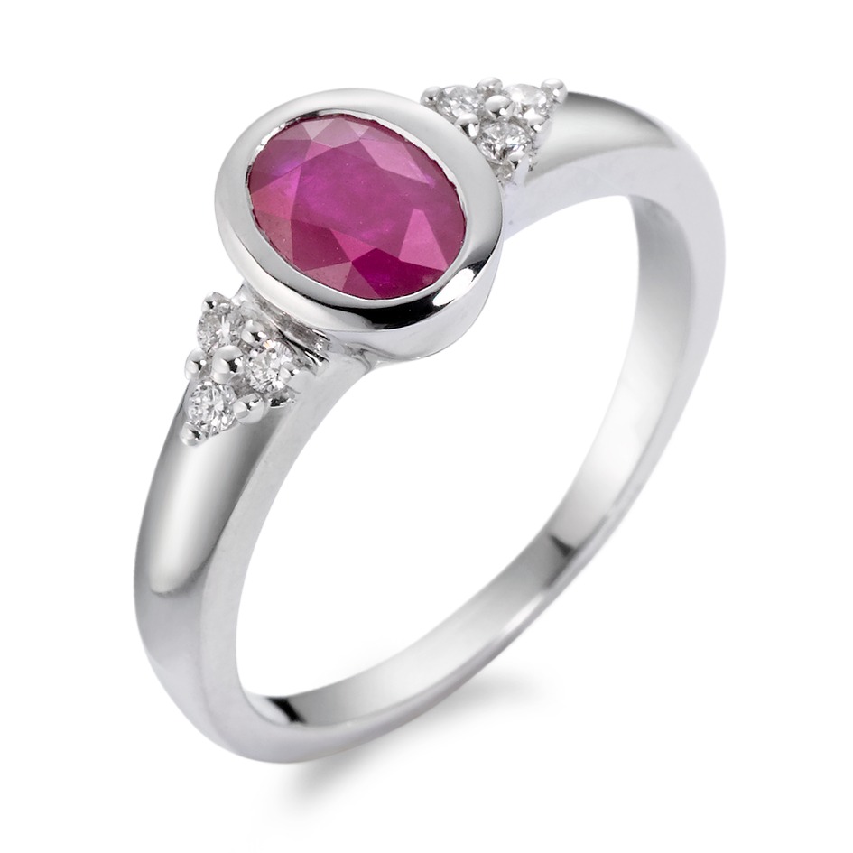 Bague Or blanc 18K Rubis, Diamant 0.08 ct, 6 Pierres, w-si-538456