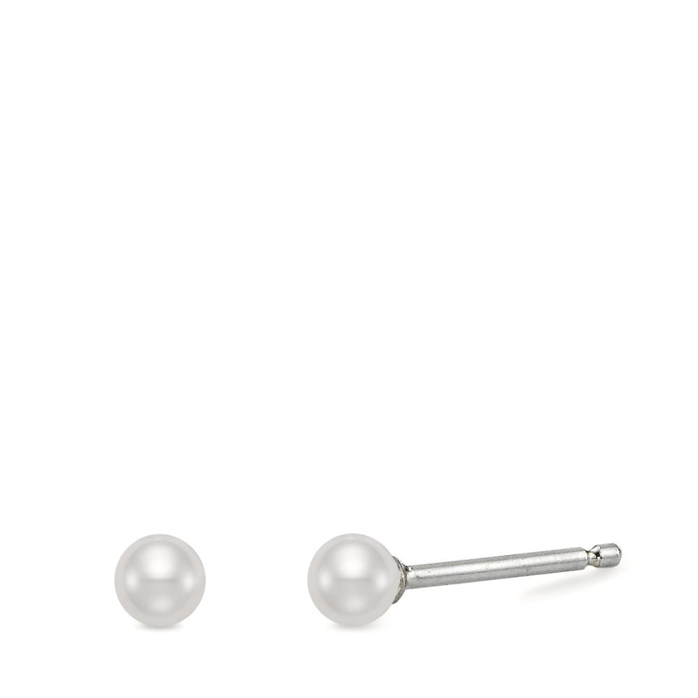 Clous d'oreilles Argent Rhodié [shining Pearls] blanc, 2 Perles, 4 mm-540639