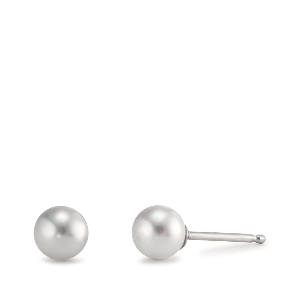 Clous d'oreilles Argent [shining Pearls] blanc, 2 Perles, 6 mm-540641