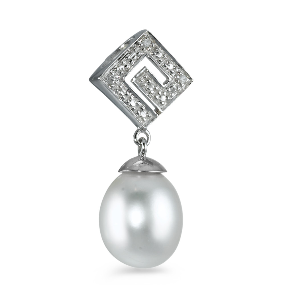 Pendentif Or blanc 18K Diamant 0.012 ct, 3 Pierres, w-si perle d'eau douce blanc-540870