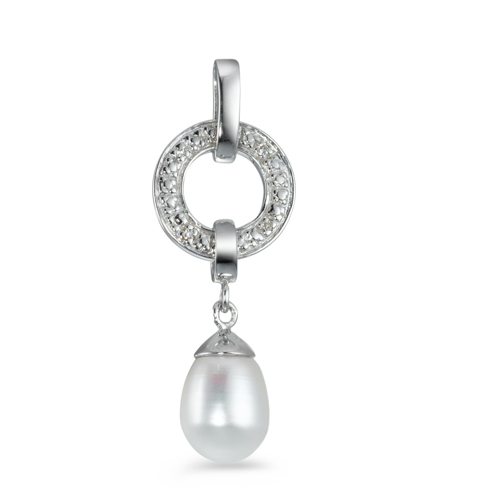 Pendentif Or blanc 18K Diamant 0.012 ct, 4 Pierres, w-pi1 perle d'eau douce blanc-540872