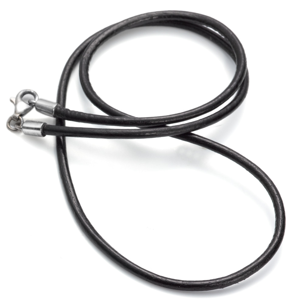 Cordon de cou Argent, Cuir Rhodié 42 cm Ø2 mm-541061
