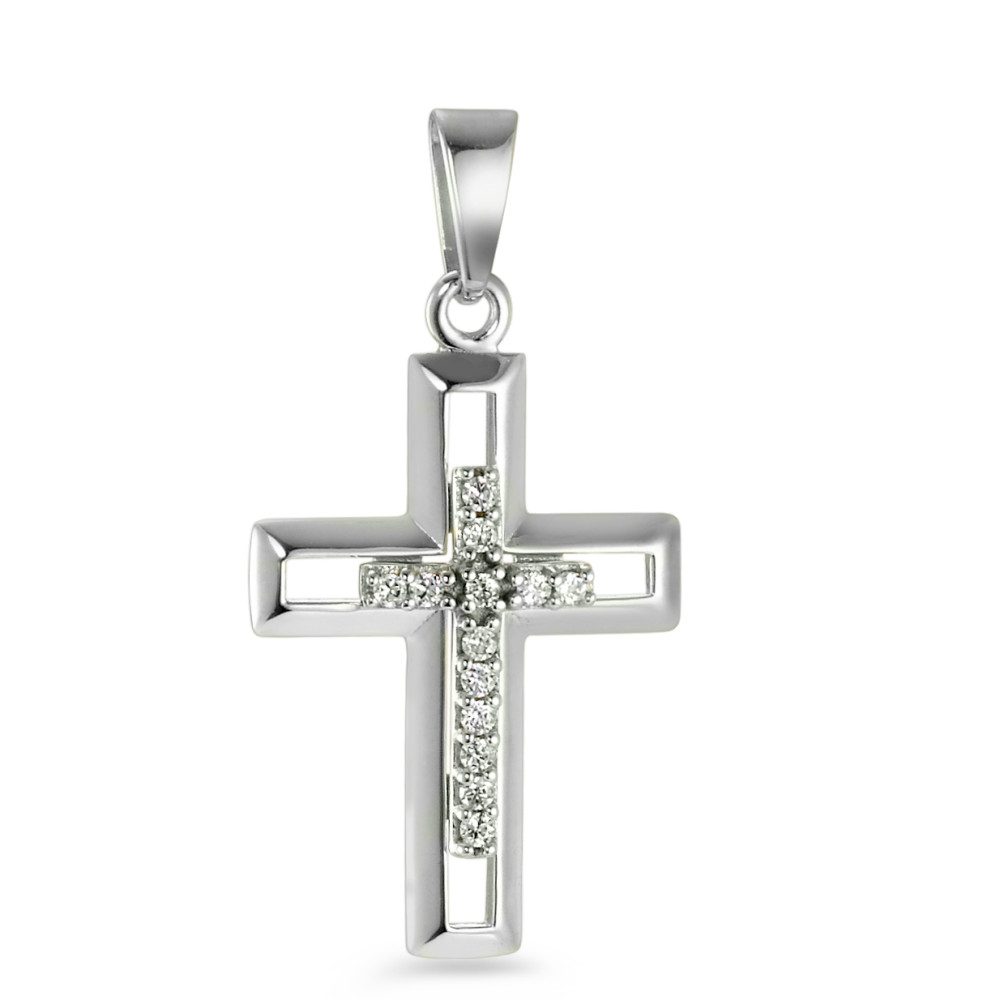 Pendentif Or blanc 18K Zircone 13 Pierres Croix-541442