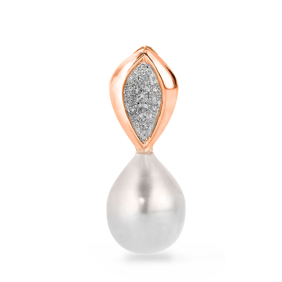 Pendentif Or rouge 18K Diamant 0.04 ct, 7 Pierres, w-si perle d'eau douce blanc-542924