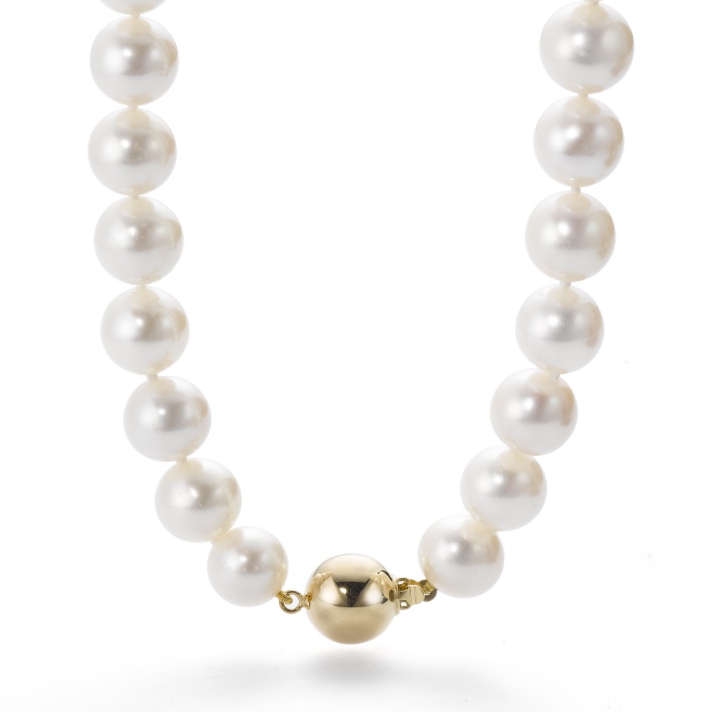 Collier Or jaune 18K perle d'eau douce blanc 8-9 mm 45 cm-543260