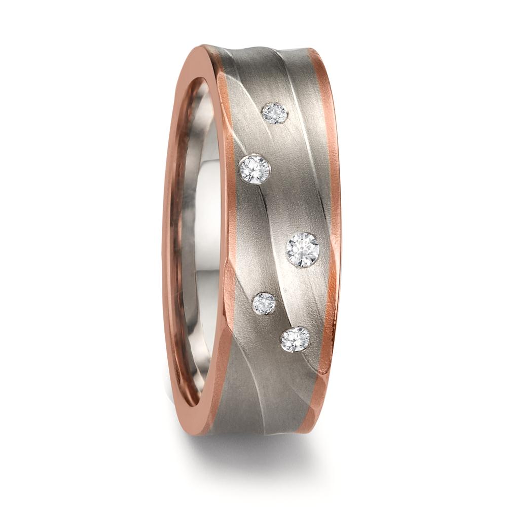 Alliance Or gris 18K, Or rose 18K Diamant 0.077 ct, 5 Pierres, tw-si-543592