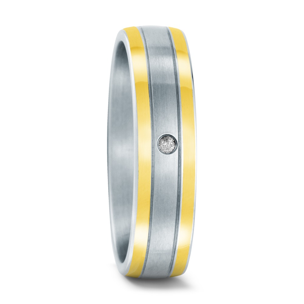 Partnerring Edelstahl, 585/14 K Gelbgold Diamant 0.01 ct, w-pi2-544204