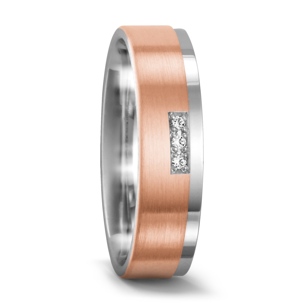 Alliance Or blanc 18K, Or rose 18K Diamant 0.03 ct, 3 Pierres, w-si-545852
