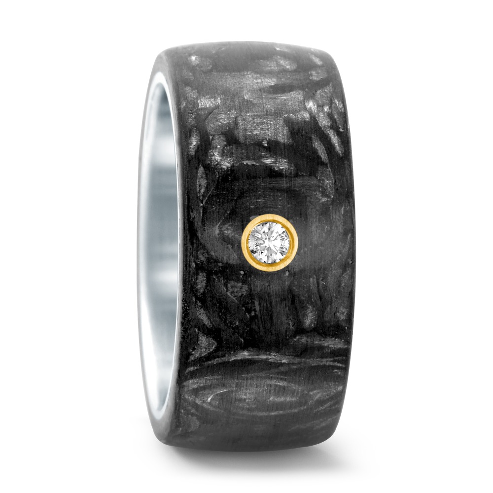 Bague Acier inoxydable, Carbone, Or jaune 18K Diamant 0.05 ct, w-si-546078