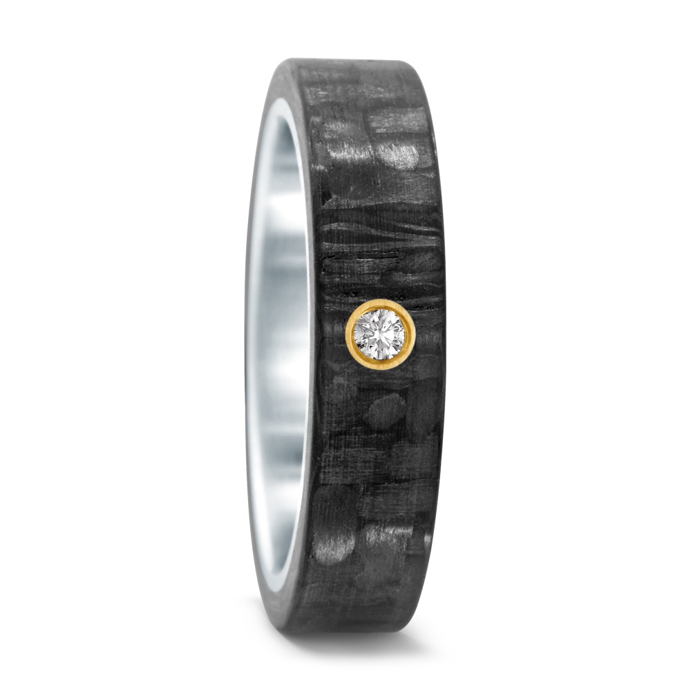 Bague Acier inoxydable, Carbone, Or jaune 18K Diamant 0.03 ct, w-si-546085