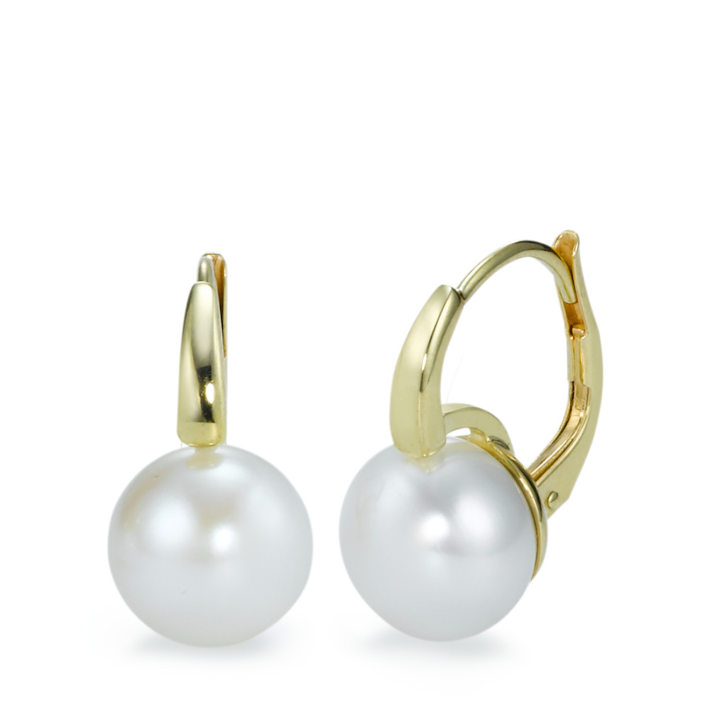Pendant d'oreilles Or jaune 9K perle d'eau douce blanc, 2 Perles, 8.5 mm-546296