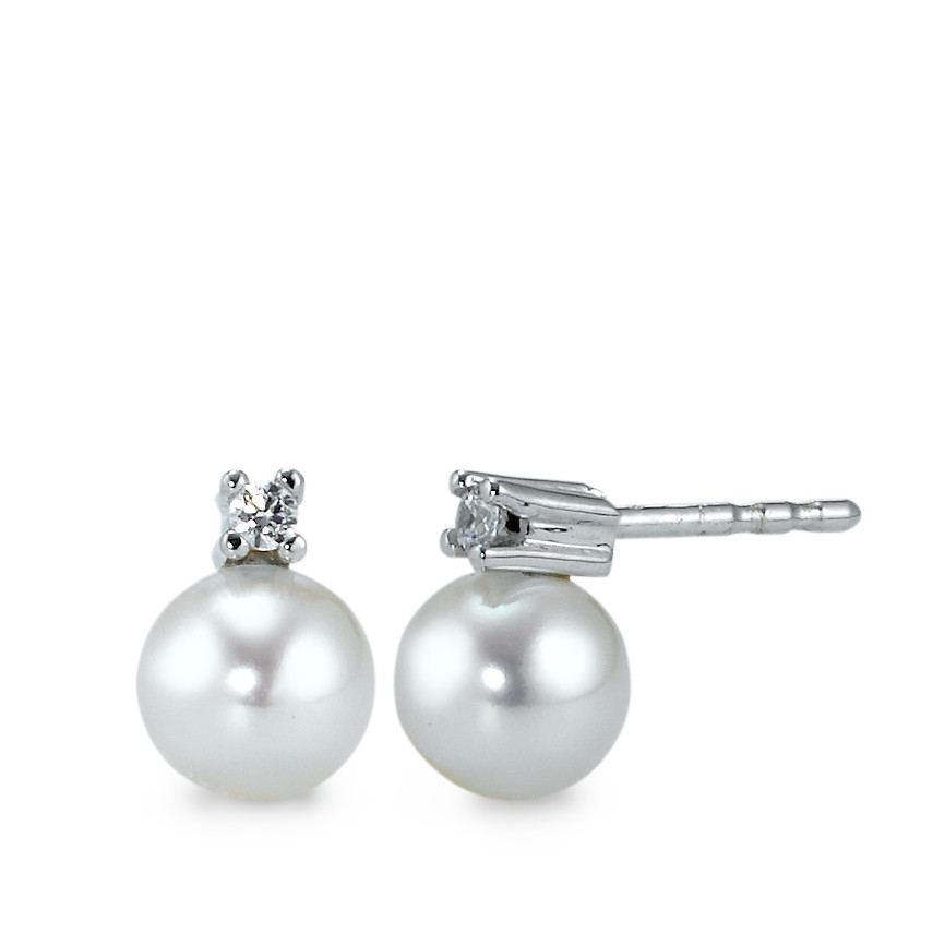 Clous d'oreilles Or blanc 9K Zircone 2 Pierres perle d'eau douce-546300