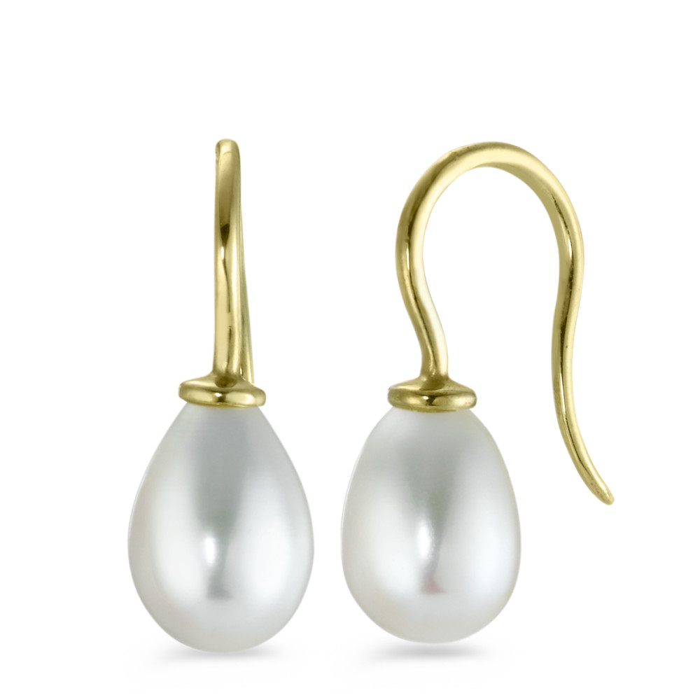 Pendant d'oreilles Or jaune 9K perle d'eau douce blanc, 2 Perles 7.5-8 mm-546307