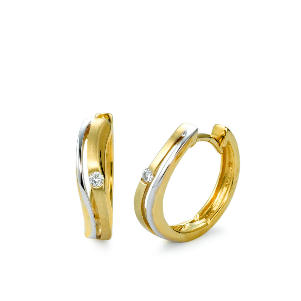 Créoles à charnières Or jaune 9K, Or blanc 9K Diamant 0.04 ct, 2 Pierres, w-si-546313