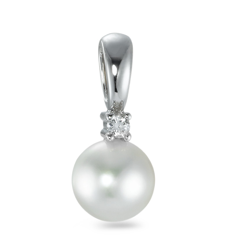 Pendentif Or blanc 9K Zircone w-si perle d'eau douce-546315
