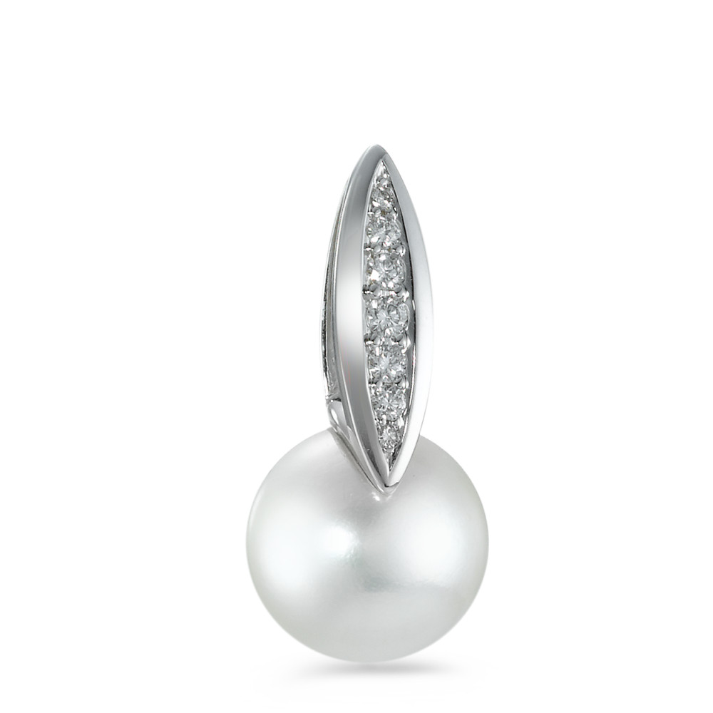 Pendentif Or blanc 18K Diamant 0.11 ct, 7 Pierres, w-si perle d'eau douce blanc 10-11 mm-546361