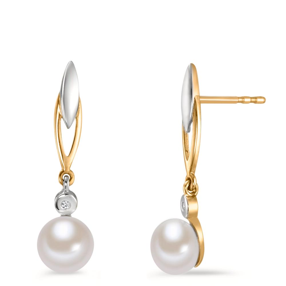 Ohrhänger 375/9 K Gelbgold Diamant 0.01 ct, 2 Steine, w-si Süsswasserzuchtperle weiss, 2 Perlen 6-6.5 mm-546413
