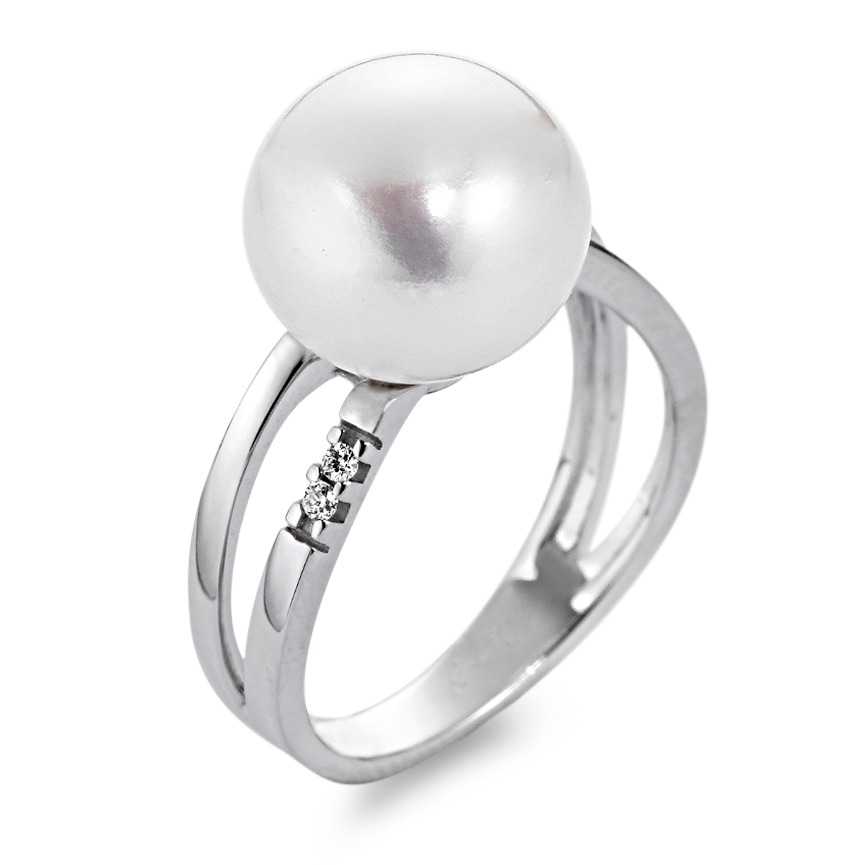 Bague Or blanc 18K Diamant 0.03 ct, 4 Pierres, w-si perle d'eau douce blanc 10-11 mm-546417