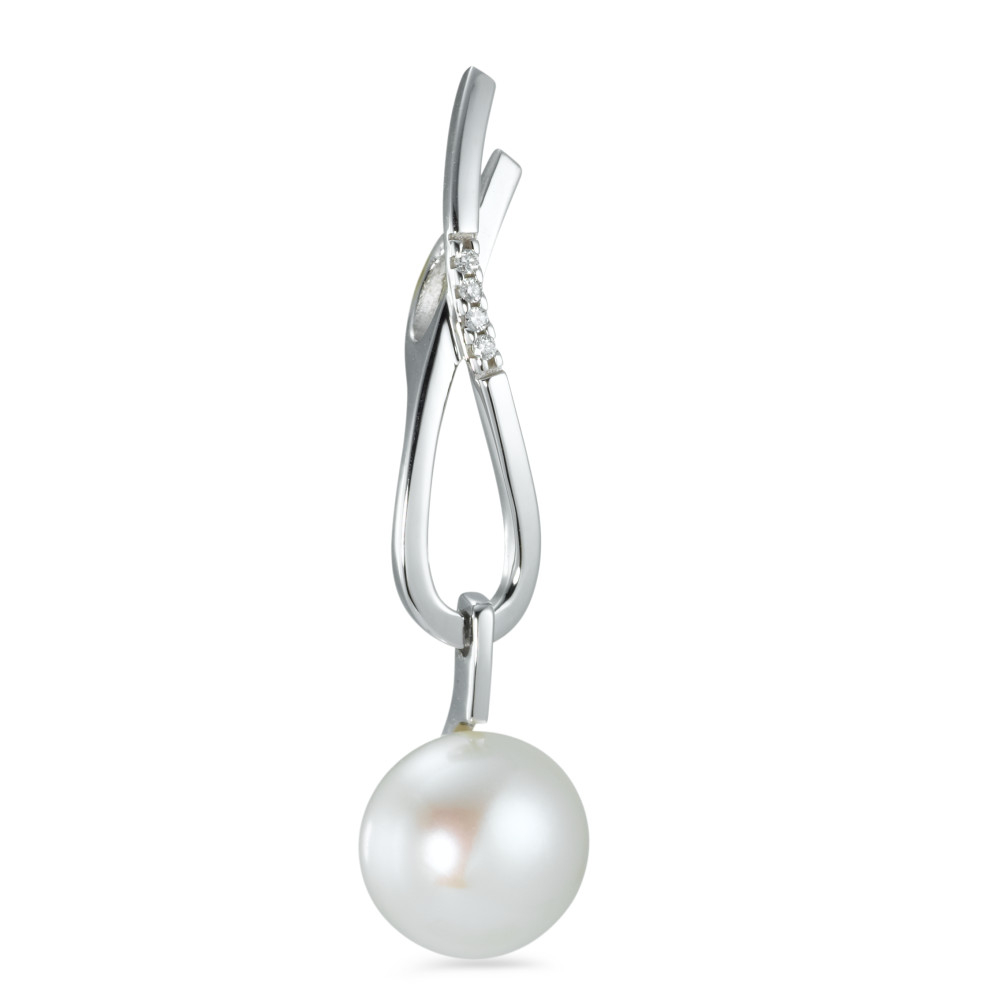 Pendentif Or blanc 18K Diamant 0.03 ct, 4 Pierres, w-si perle d'eau douce blanc 10-11 mm-546431