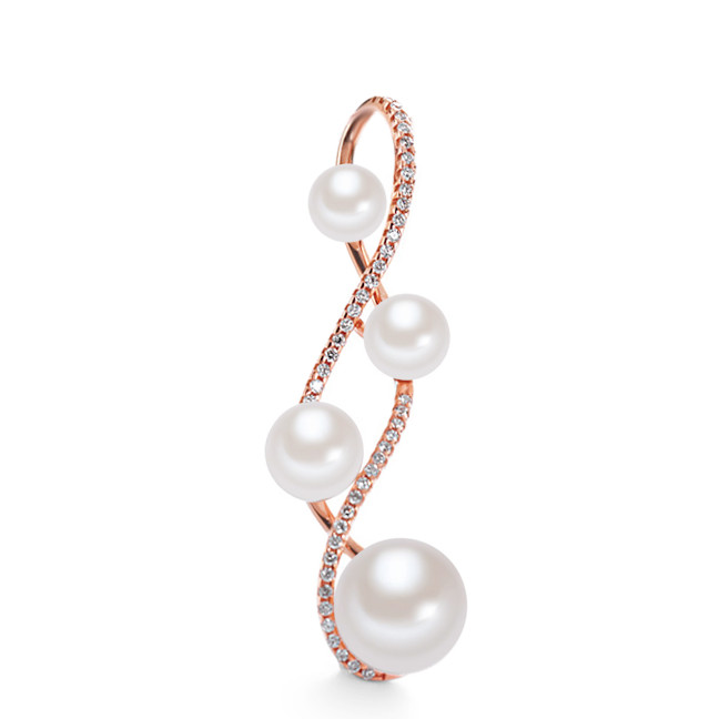 Pendentif Or rouge 18K Diamant 0.22 ct, 43 Pierres, w-si perle d'eau douce blanc, 4 Perles 5.5-6 mm-546432
