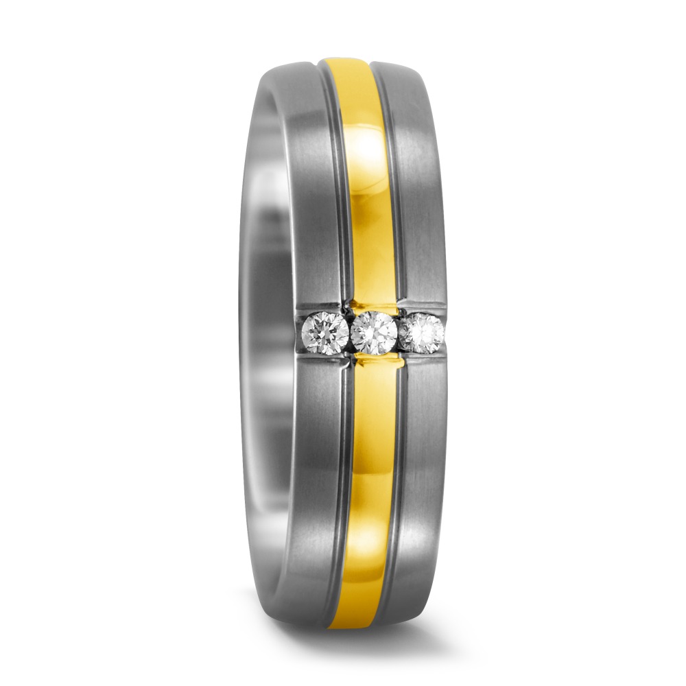 Bague Titane, Or jaune 18K Diamant 0.06 ct, 3 Pierres, w-si-546838