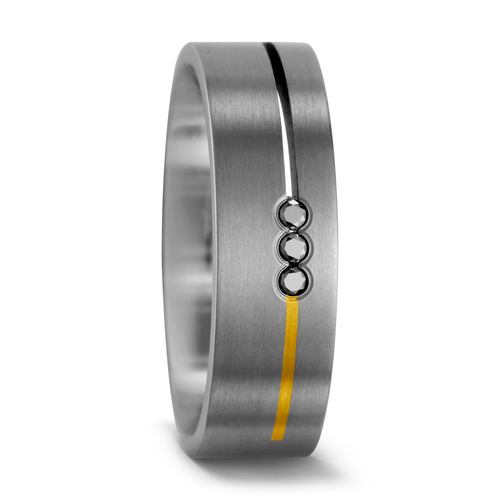 Alliance Titane, Or jaune 18K Diamant noir, 0.06 ct, 3 Pierres, w-si-546844