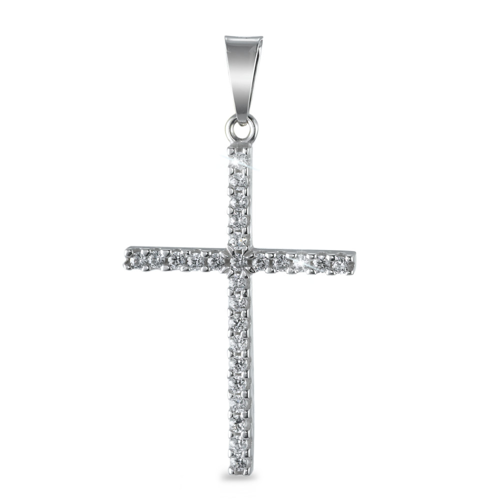Pendentif Or blanc 18K Zircone 26 Pierres Croix-547208