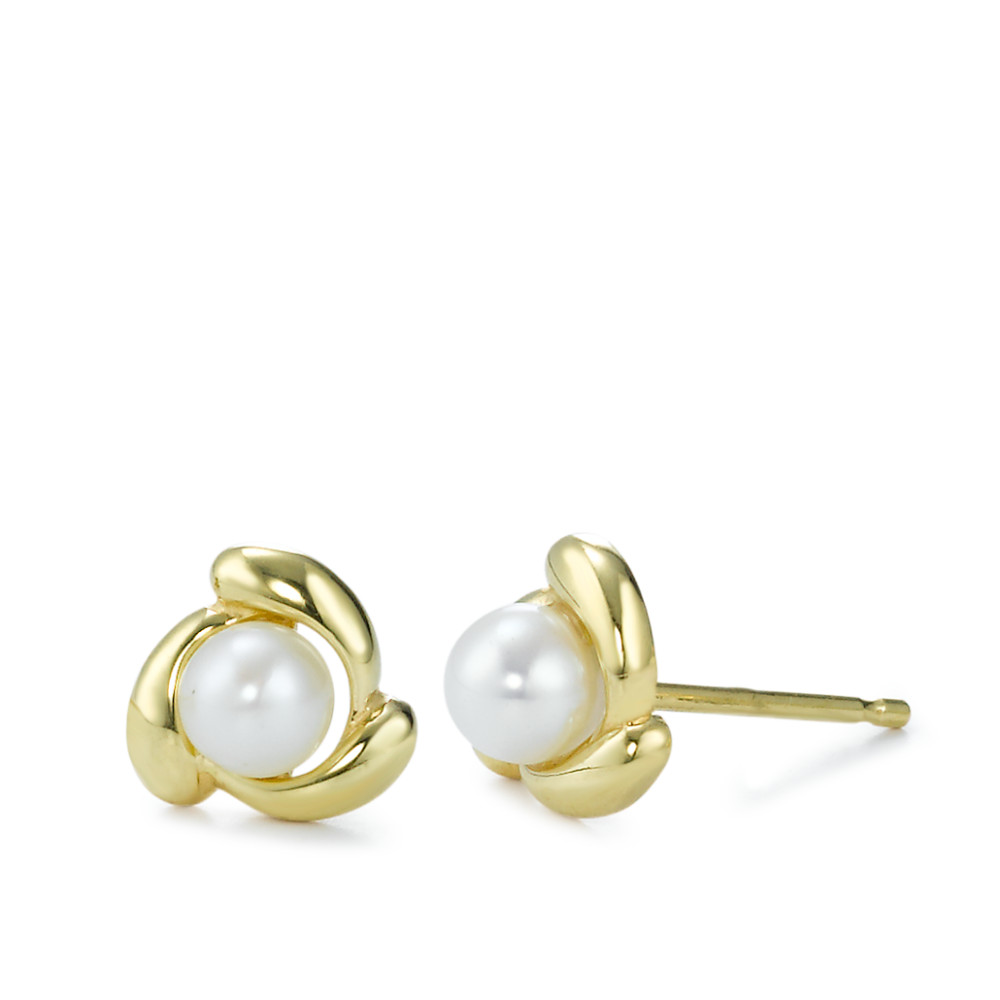 Clous d'oreilles Or jaune 18K perle d'eau douce blanc, 2 Perles, 4.5 mm-547218
