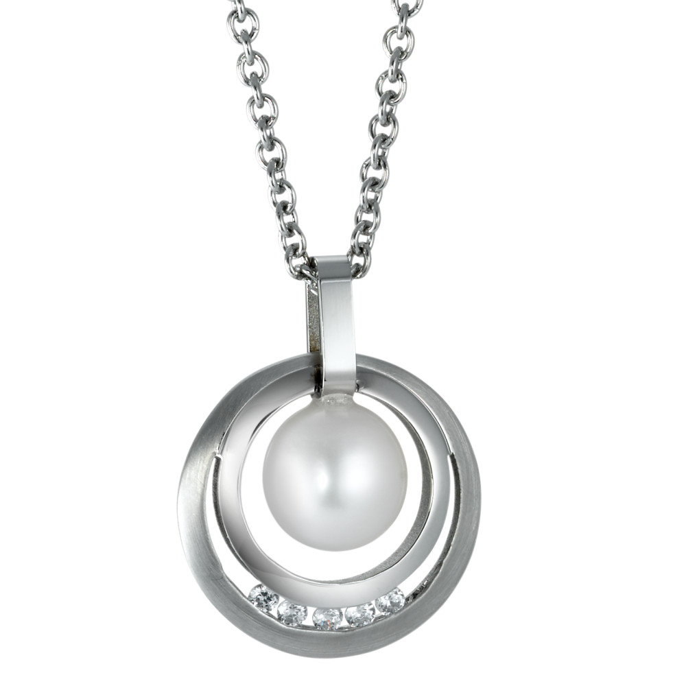 Chaînette avec pendentif Acier inoxydable perle d'eau douce, 5 Perles, 8 mm Ø17 mm-547294